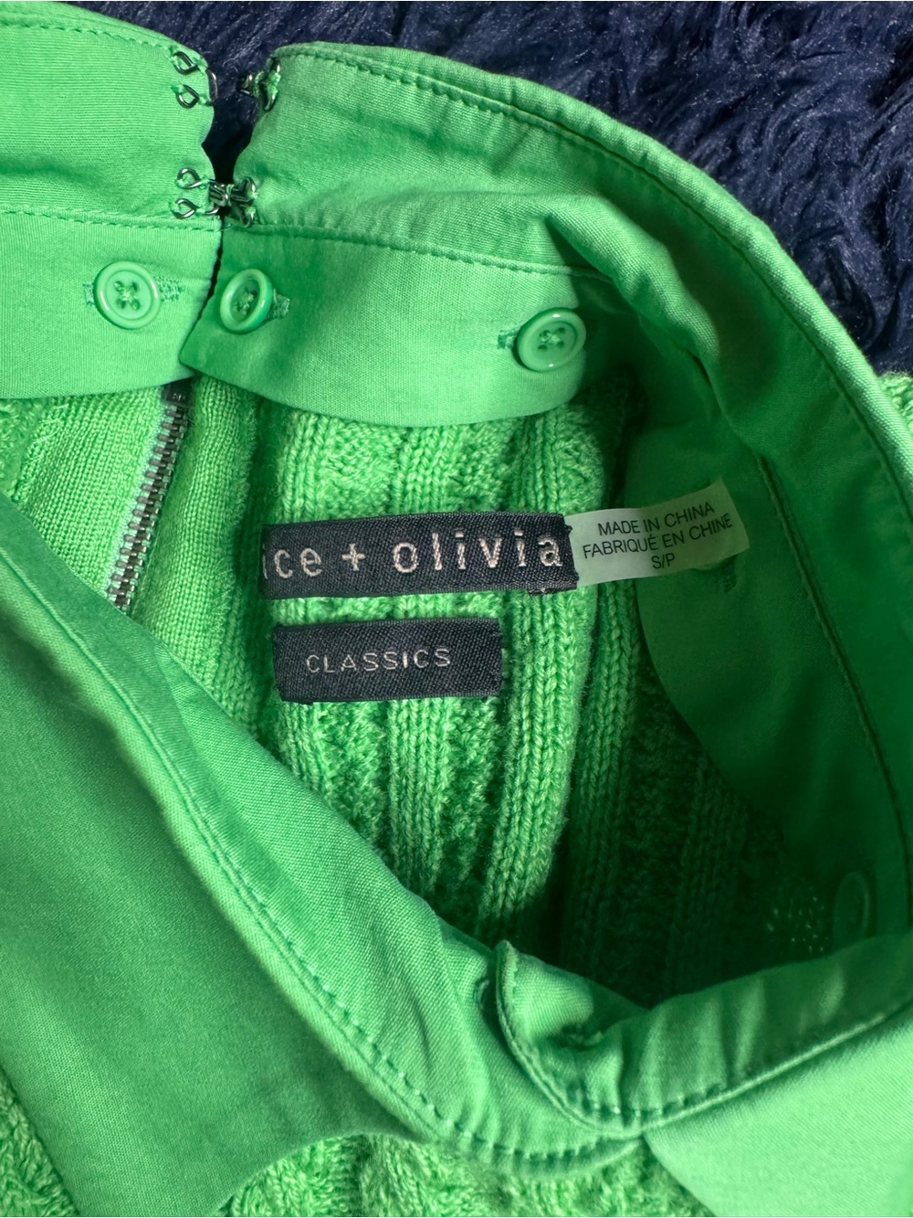 Brand NWOT Alice + Olivia Chase Cable Knit Puff Sleeve Sweater In Green. Size S - Picture 13 of 16